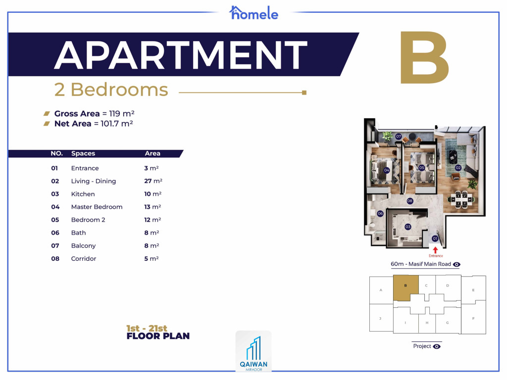 Building (D-F-G)1st-21st Floor پلانی نهۆم