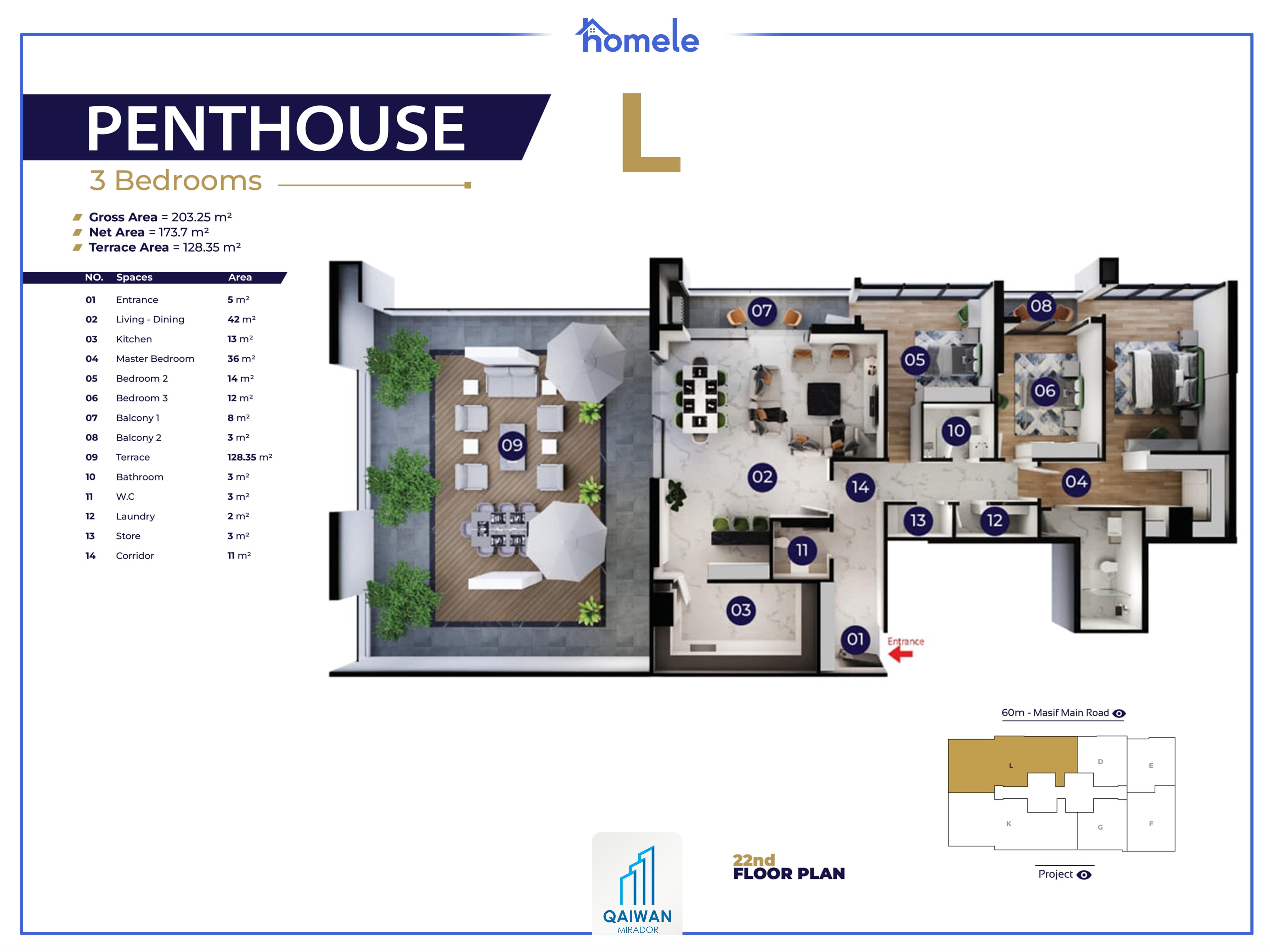 Building (D-F-G) 22nd Floor پلانی نهۆم