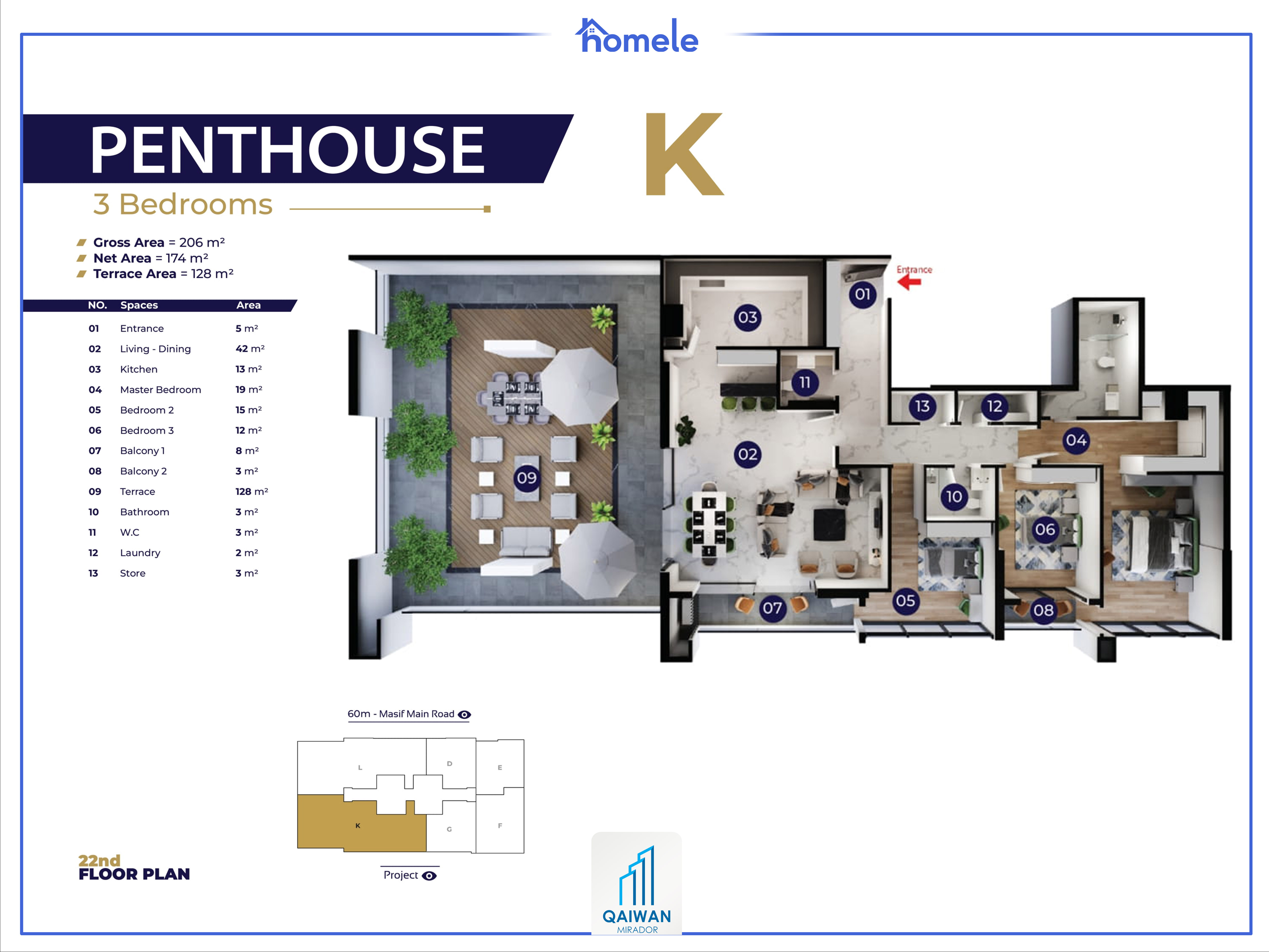 Building (D-F-G) 22nd Floor پلانی نهۆم